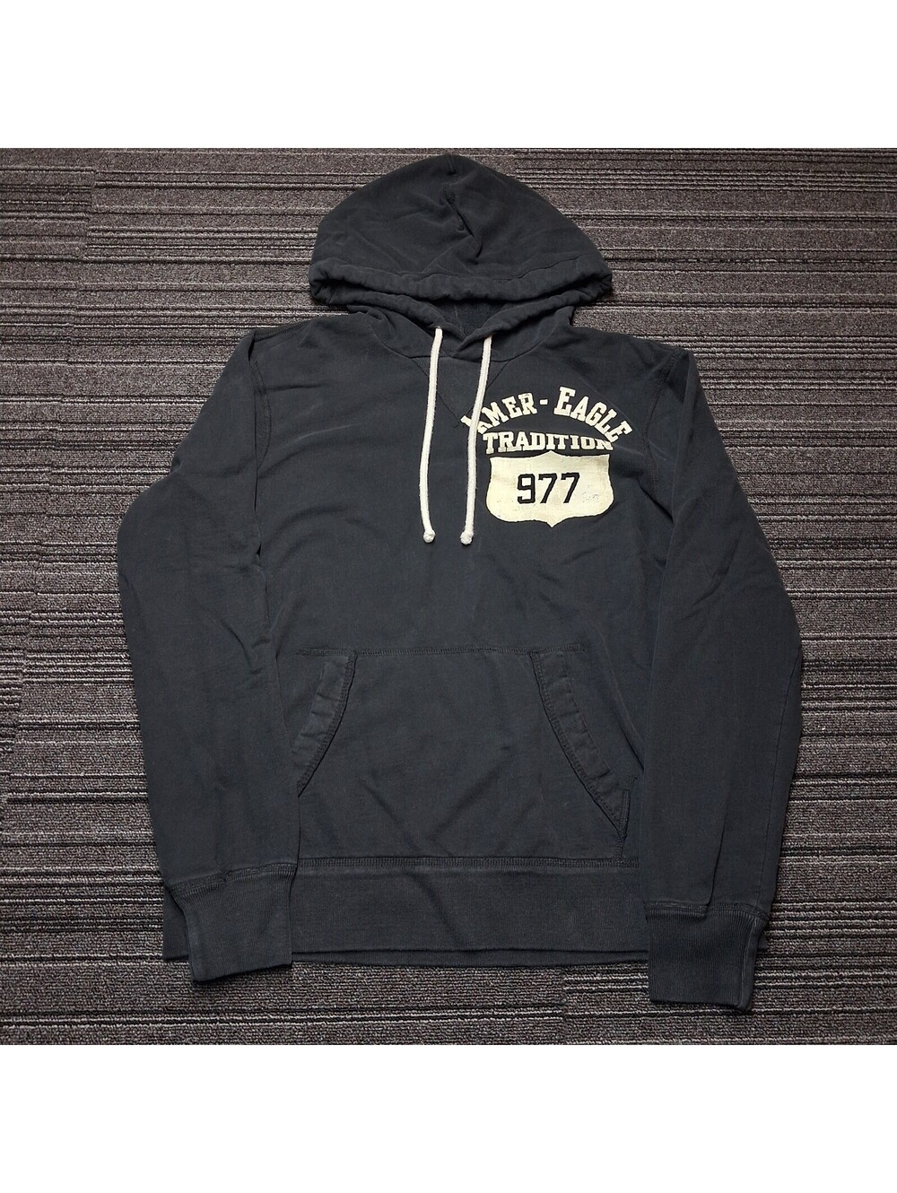 American Eagle Outfitters 977 Hoodie Mens Large Navy Pullover Graphic Sweatshirt